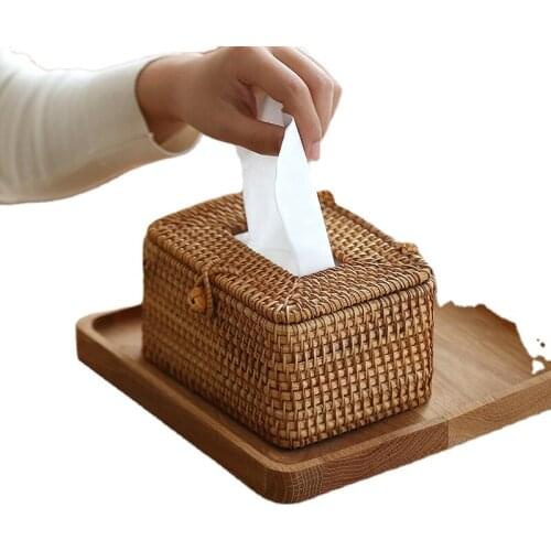 Handmade Rattan Tissue Box Home Office Desk Living Room Bathroom Napkin Pumping Paper Car Tissue Box Car Decoration
