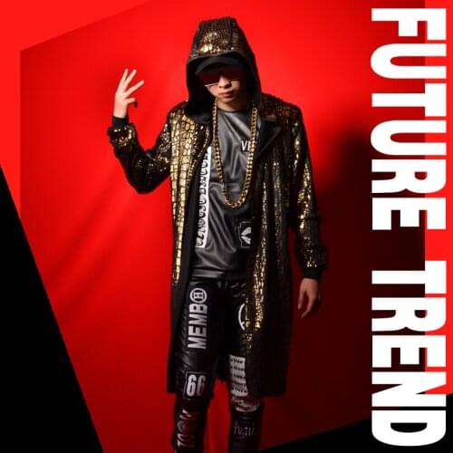 S-5xl 2021 New Mens Clothing Singer Fashion Slim Dj Sliver Gold Blue Scale Cloak Trench Coat Plus Size Costumes