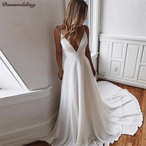 Sexy Deep V-Neck Wedding Dresses A-line Slim Was Thin Lace Applique Chapel Train Cover Button With Back Bridal Dress New Arrival