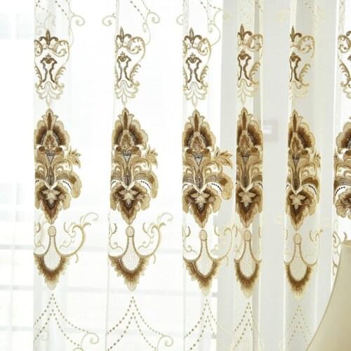 European Style Curtains for Living Room Bedroom Embroidered Tulle Curtains Two-color Optional Curtains Tulle Can Be Customized