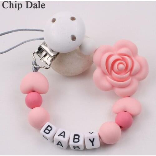 Chip Dale Personalized Name Silicone Flower Beads Pacifier Holder Clip Chain DIY Teething Clip Chain Dummy Clips