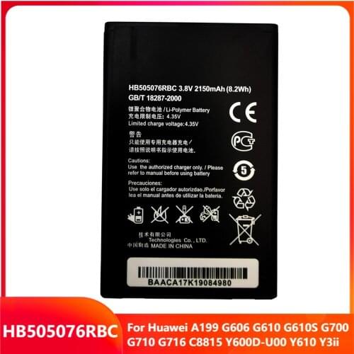 Original Replacement Phone Battery HB505076RBC For Huawei A199 G606 G610 G610S G700 G710 G716 C8815 Y600D-U00 Y610 Y3ii 2100mAh
