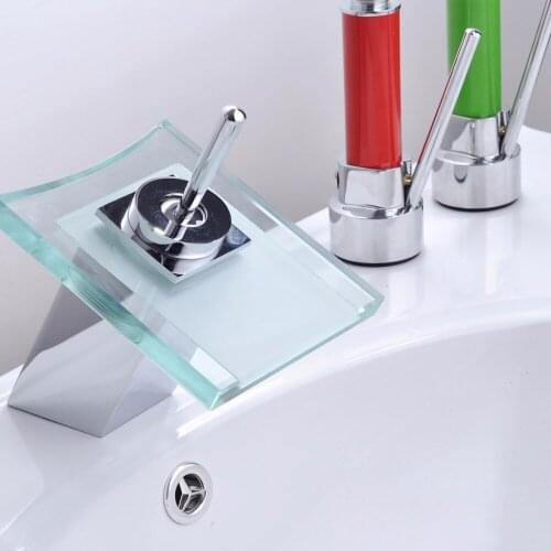 Bathroom Faucet sink basin mixer tap chromed brass square glass waterfall Free Shipping Elegant Quality Wholesale And Retail