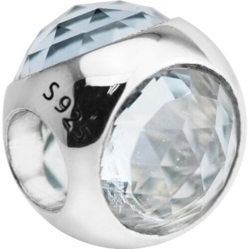 Fit Pandora Bracelets Real 925 Sterling Silver Aqua Blue Radiant Droplet Charm Beads for Jewelry Making Women Party Gifts Kralen