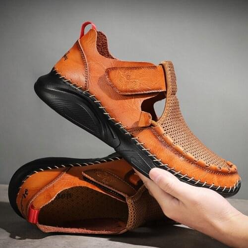Summer Men Casual Shoes Leather Breathable Hollow Out Men Sandals Luxury Brand Moccasins Men Luxury Driving Shoes