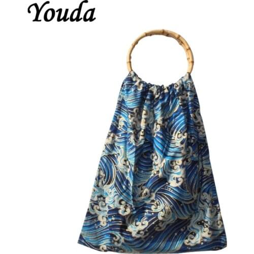 Youda Original Design Handbags Japanese Personality Pattern Canvas Bag Ring Bamboo Handle Handbag Harajuku Style Shopping Bags