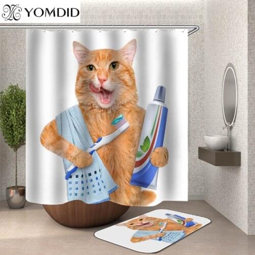 Funny Shower Curtains Bathroom Curtain with Hooks Decor Waterproof 3d Printing Cat Kitten Pattern Bath Creative Shower Curtain
