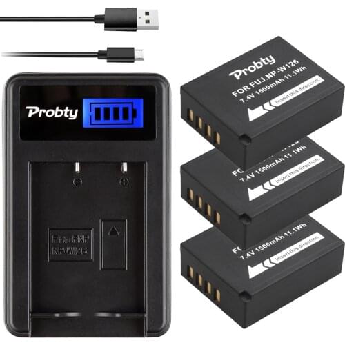 Probty 3Pcs NP-W126 NP W126 NPW126 Battery + LCD USB Charger For Fuji HS50 HS35 HS33 HS30EXR XA1 XE1 X-Pro1 XM1 X-T10 Camera