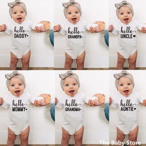 Hello Daddy/Mommy/Grandma Baby Bodysuit Cute Newborn Baby Rompers Autumn Long Sleeve Bodysuits Baby Boy Girl Onesie Clothes