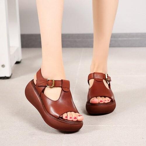 Women Shoes Handmade Leather Sandals 2021 Summer New Style Retro Trend Fashion All-Match Single Shoe Round Toe Sandals