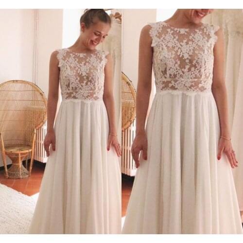 Bohemian Wedding Dress A-Line Sleeveless Tulle For Women Boho 2021 Simple Gorgeous Robe De Mariee O-Neck Floor Length Cheap