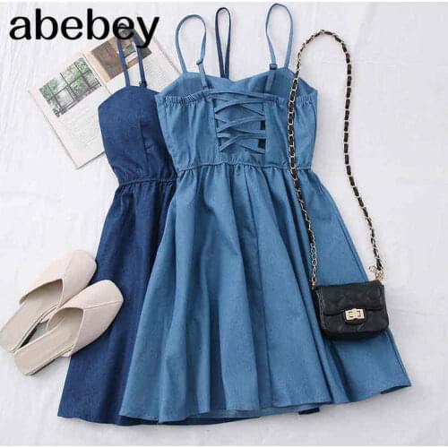 2021 New Spring Summer Women Fashion All-match sling Dress cross off back high waist slim short Dress