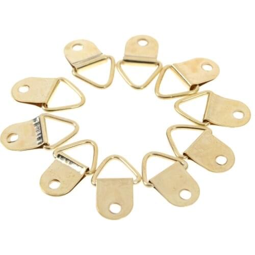 10Pcs Picture Hangers Golden Brass Triangle Photo Picture Frame Wall Mount Hanger Hook Hanging Ring Iron