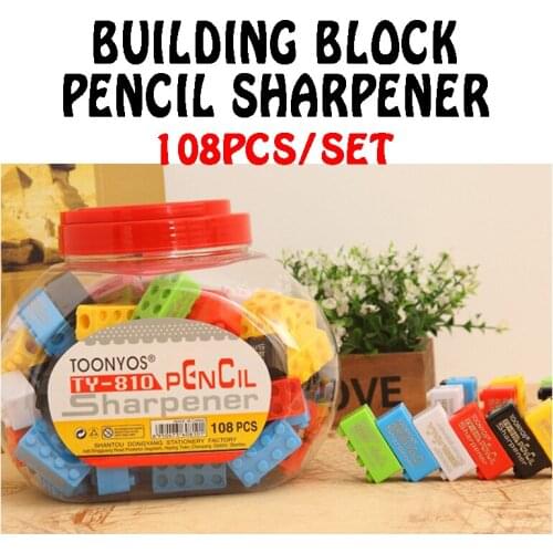 108pcs/set Creative Cute Cartoon Toy Building Blocks Plastic Pencil Sharpener Children Student Gift Stationery (Random Color)