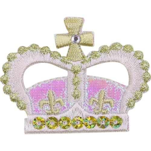 2PCS Pink Crown Patches Iron on Transfers for Clothing DIY Embroidery Applique Girls Child Clothes Stickers Wholesale
