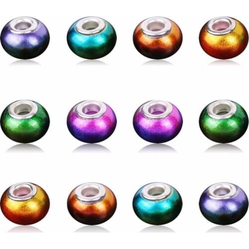 20Pcs /lot Murano Glass Beads Mix Color Large Hole with Silver Brass Cores European Charm fit Bracelet Necklace