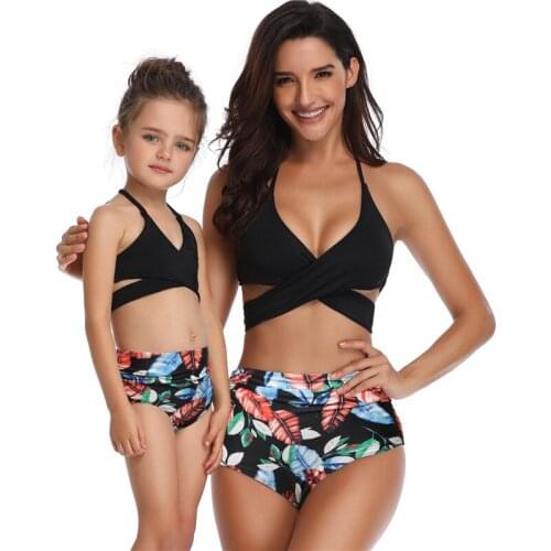 2021 Mother Daughter Swimsuit Clothes Printing Piece Double Lotus Leaf Parent-Child Family Matching Outfits Fashion Sexy Bikini