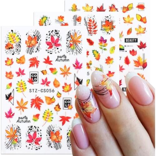 1pcs 3D Nail Laque Stikers Maple Leaves with Spider Webs Autumn Manicure Decals DIY Fall Nail Art Decor Sliders LACS055-057