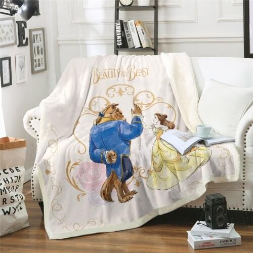 3D Disney Cartoon Blanket Beauty and the Beast Bedding Throws for Bed Sofa Sherpa Fleece Blankets Girls Kids Children Gift