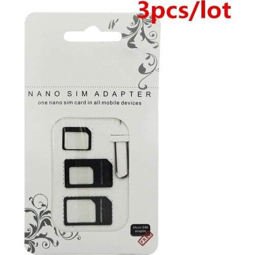 3pcs Nano SIM Card Adapter 4 in 1 micro sim adapter with Eject Pin Key Retail Package for iPhone 5 5S 6 7 4 for Samsung S8 plus