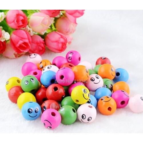 Free Shipping-Wholesale 100pcs Mixed Smiling Face Wooden Beads Wood Spacer Beads 14mm For Fashion Jewelry Making DIY J2284