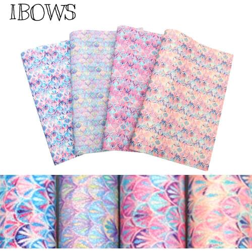 IBOWS 22*30CM Glitter Fabric Shiny Mermaid Printed Fine Glitter for DIY Bag Shoes Accessories Fabric Handmade Hair Bows Material