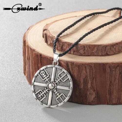 Cxwind Retro Round Disc Cross Compass Amulet Rune Necklace Norse Viking Symbol Of Runic Pendant Necklaces Men Fashion Jewelry