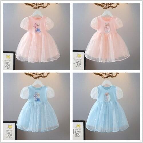 Disney Frozen Girls Clothes Summer Princess Elsa Dresses Short Sleeve Kids Dress Snow Queen Party Girl Costume Children Clothing
