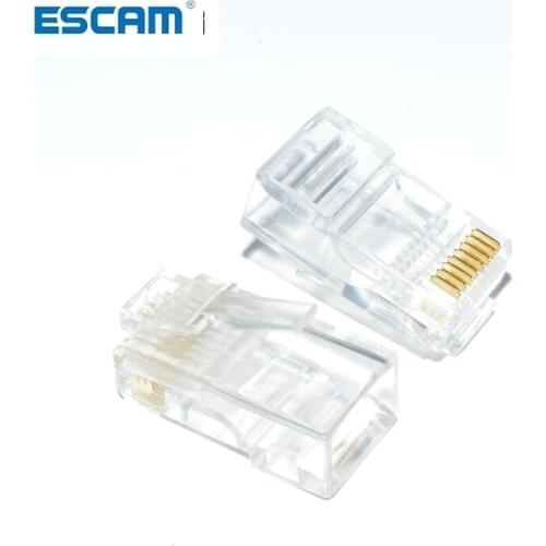 ESCAM 100pcs Crystal 8Pin RJ45 Module Plug RJ-45 Ethernet Cable Network Connector Adapter For Cat5 Cat5e Rj 45 Plugs