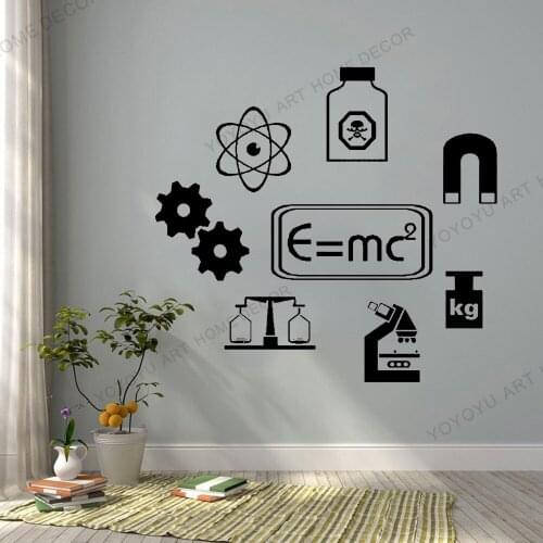 Art Science Wall Decal E=mc2 formula Vinyl Sticker Decor Bedroom School Design Mural Science Wallpaper Mural Removable rb721