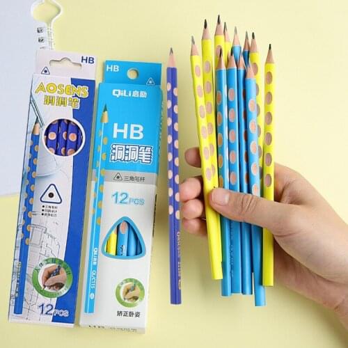 Kawaii 12Pcs/Set Kpop HB Hole Pencils For Drawing Girls Gift Wooden Professional Art Supplies Sketch School Painting Stationery