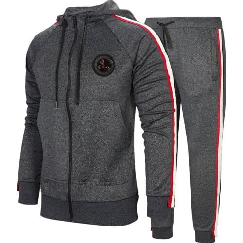 Autumn New Mens Sports Suits Long Sleeve Hooded Jacket Sweatpants 2 Piece Running Sportswear Sets Male Tracksuit