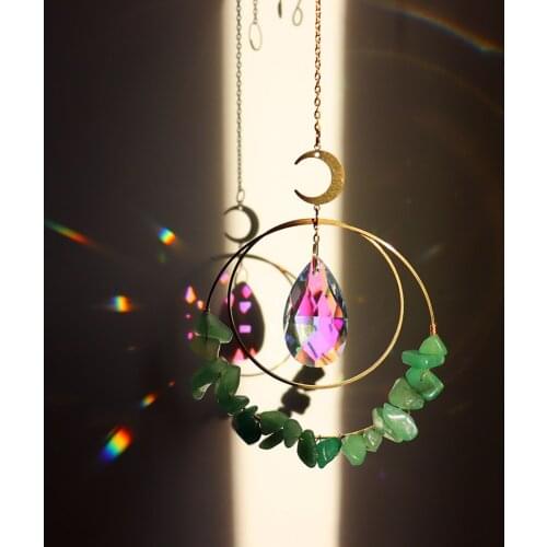 Moon Circle Crystal Prisms Hanging Rainbow Chaser Lighting Accessories for Window Curtain Pendant Home Car Lamp Decor