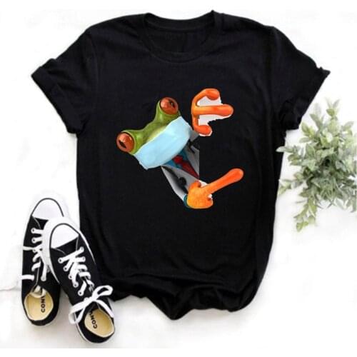 LINNA Mens and Womens Fashion T-shirt Frog Doctor Mask Printed T-shirt Harajuku Short Sleeve Funny Ulzzang Cartoon T-shirt Top