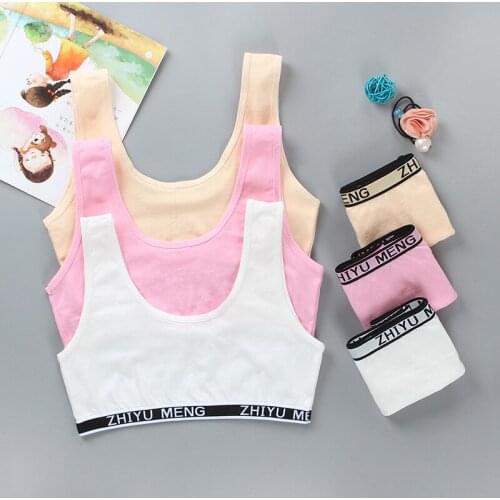 Teenagers Girls Lingerie Cotton Underwear Sets Kids Young Girls Training Bras Puberty Students Bra Vest Brassiere Panties