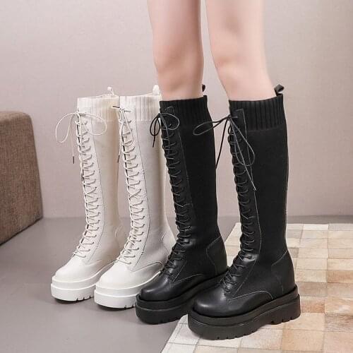 2020 New autumn Models Internal increase boots Women Knee-length Shoes Female In Tube Long Boots Feminino Zapatos Mujer Bota hot