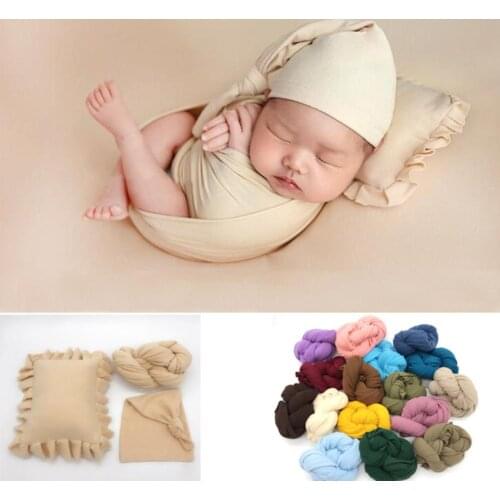 New 3Pcs/Set Newborn Photography Props Infant Pillow Wrap Blanket Knotted Beanie Cap