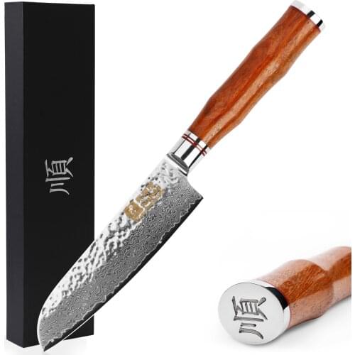 Sunlong Santoku Knife 5 inch Chef knives Japanese Damascus steel Rosewood Handle