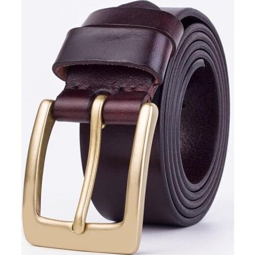 GOURS Genuine Leather Cowhide Belts Men Pure Copper Pin Buckle Luxury Waist Belts for Jeans Italian Full-grain Leather Waistband