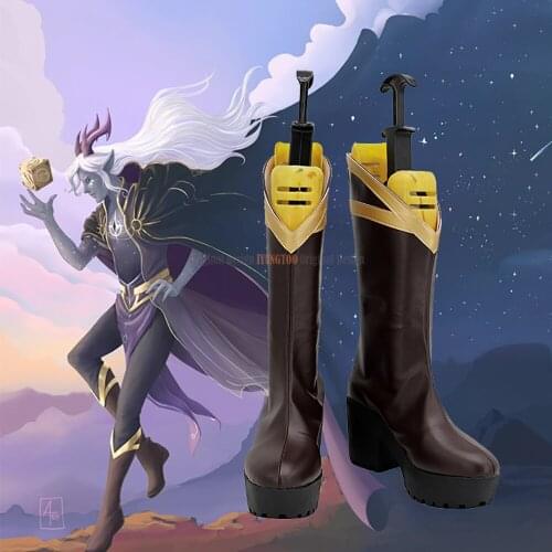 The Dragon Prince Aaravos Cosplay Boots High Heel Brown Shoes Custom Made Any Size
