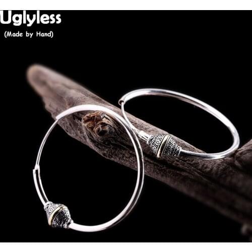 Uglyless Exaggerated Big Size Ear Hoops Women Ethnic Circle Earrings Real 925 Sterling Silver Brincos Bijoux Fine Jewelry E1447