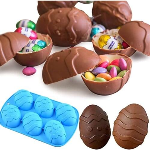 2 Color 6-grid Egg Silicone Chocolate Mold Large Easter Egg Rabbit Mold For Cocoa Bombs & Breakable Egg Chocolate Shells