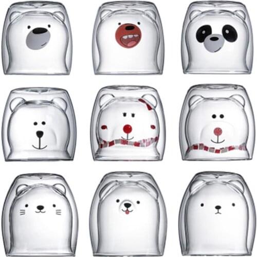 Glass Mugs Double Wall Glass mug Bear cat dog animal Double-layer glass mug Coffee Cup Christmas mug gift cute Tea Milk Cup