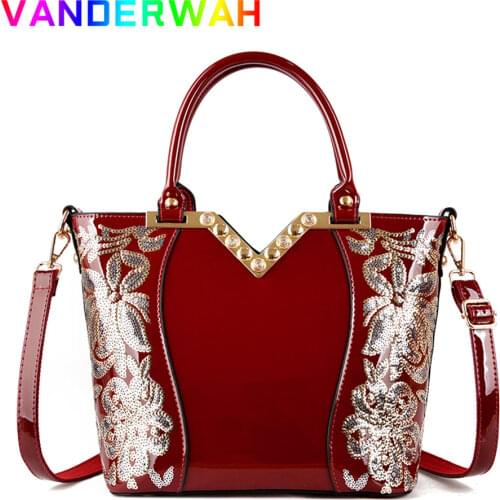 Patent Leather Shoulder Bag Brand Designer Handbags High Quality Crossbody Bags for Women 2021 Fashion Flower Pattern Totes Sac