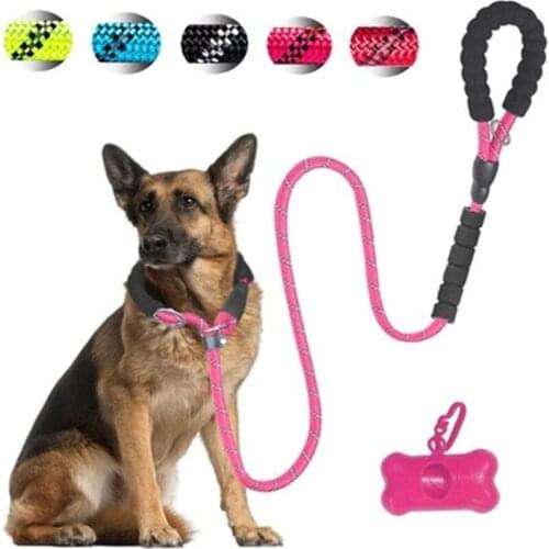 Reflective Slip Collar Large Dog Leash Pet Walking Lead Long Short Dog Rope Double Handle For Medium Big Dogs Soft Foam Collar