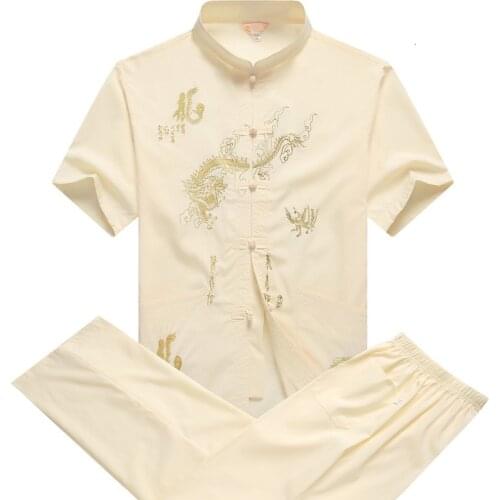 Traditional Chinese Mens Cotton Linen Wu Shu Kong Fu Clothing Shirt Uniform For Men Cotton Hanfu Tai Chi Top + Pants Sets