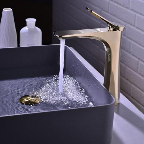 Original design High Quality Brass Bathroom sink faucet Single hole Gold Basin mixer Tap Tall Fashion copper Bathroom faucet