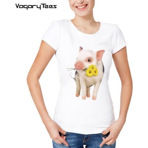 2019 new design Tops Charismatic girl short sleeve Ladies casual Tees A cute pencil drawing pig and chrysanthemum Women T Shirt
