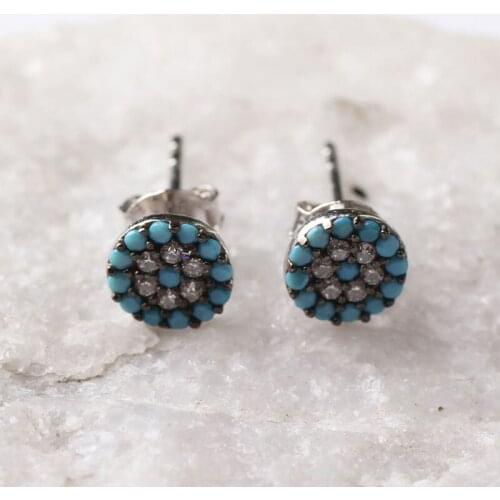 Women Handmade Blue Circle Zircon Earring, Handmade 925Silver Woman Zircon Earring,Handmade Zircon Women Earring