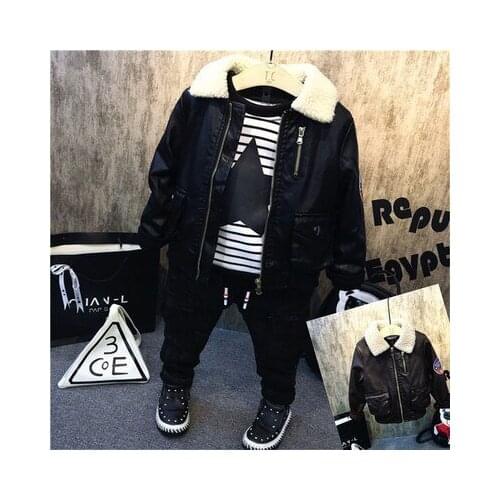 3 4 5 6 7 Years Sports Suits For Boy Leather Clothes Coats Stripe Sweatshirt Thick Pants 3pcs Baby Jackets Toddler Clothing Set